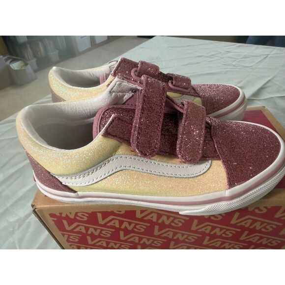 NIB! Vans Old Skool V Glitter Two Tone Velcro Shoes - Toddler Size 12 - Picture 7 of 7